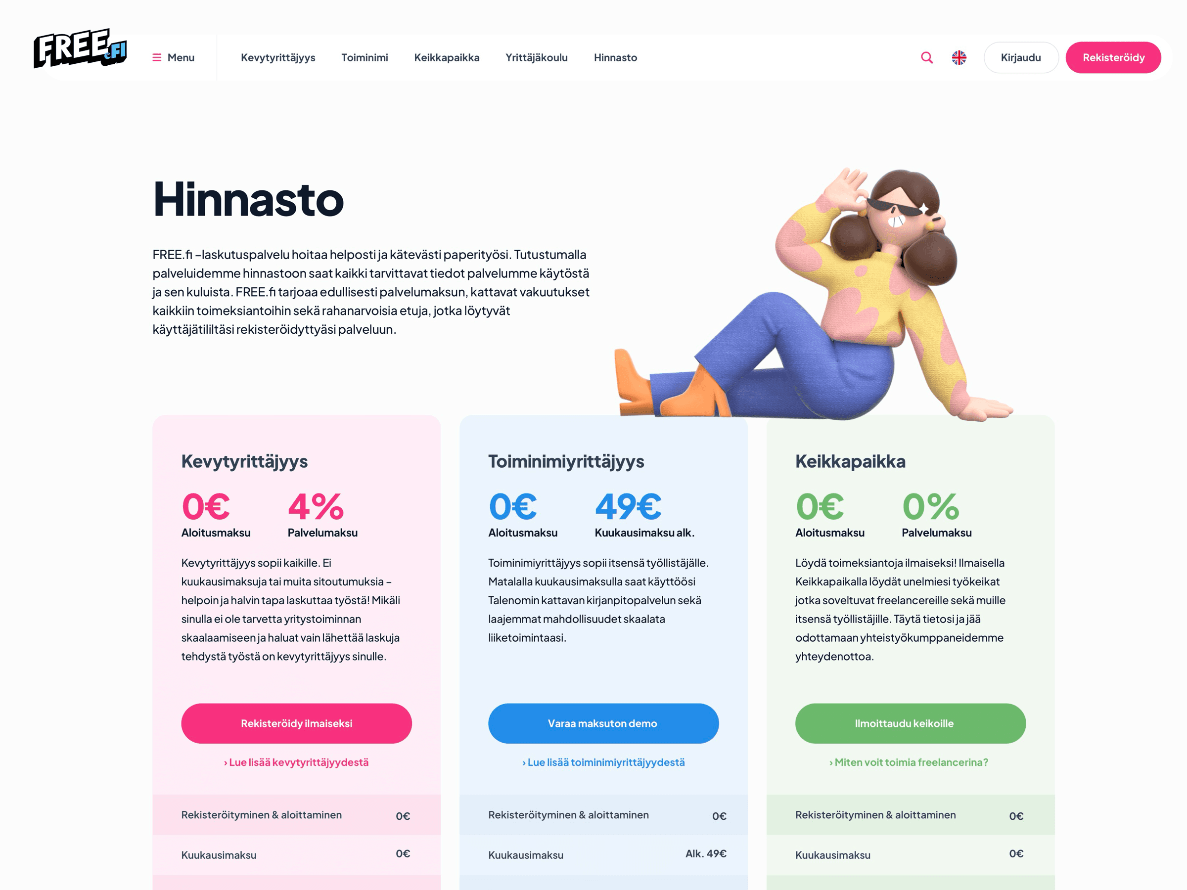 FREE.fi feature comparison table highlighting benefits for Finnish freelancers