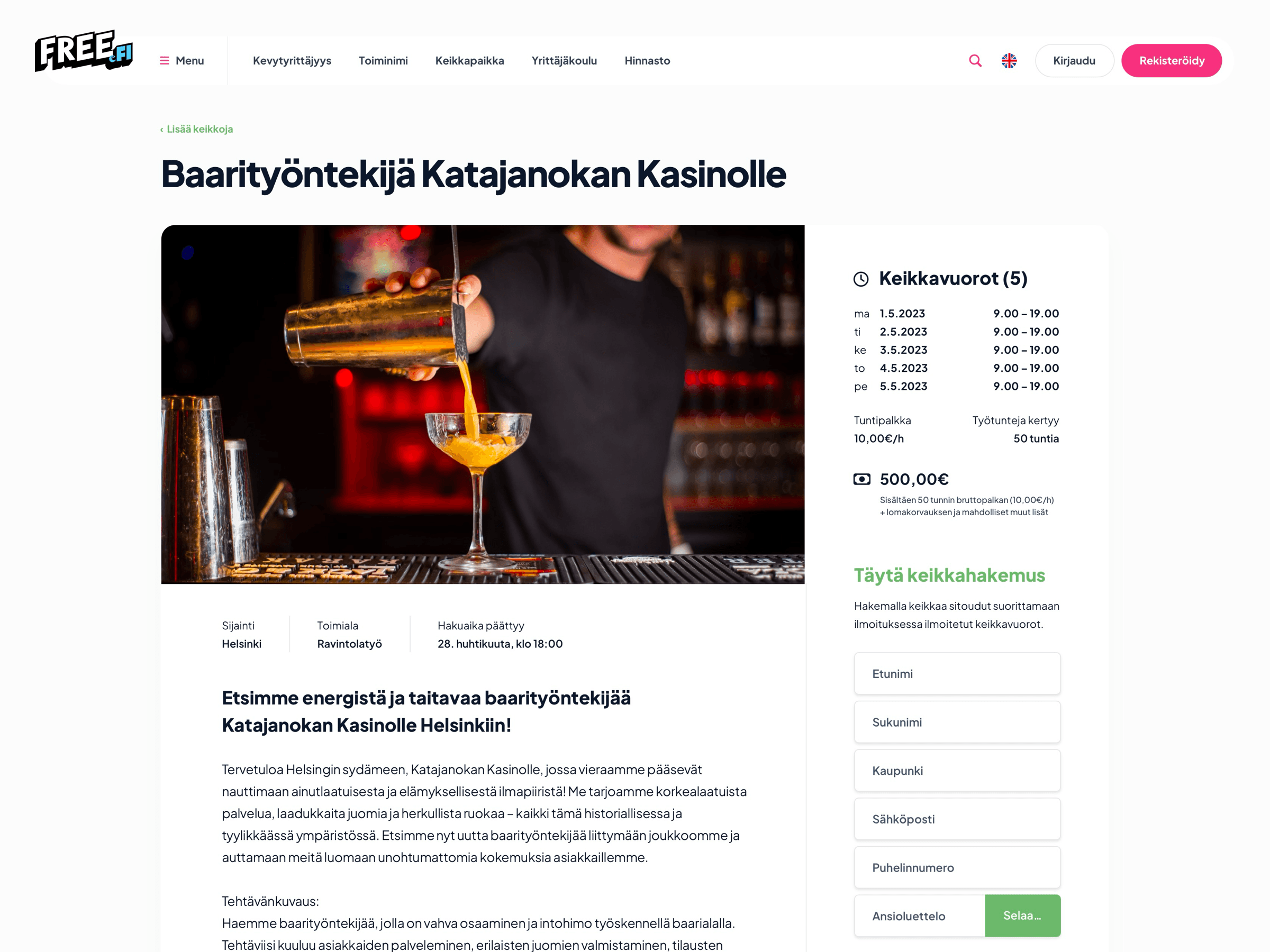 FREE.fi sign-up flow with streamlined onboarding process