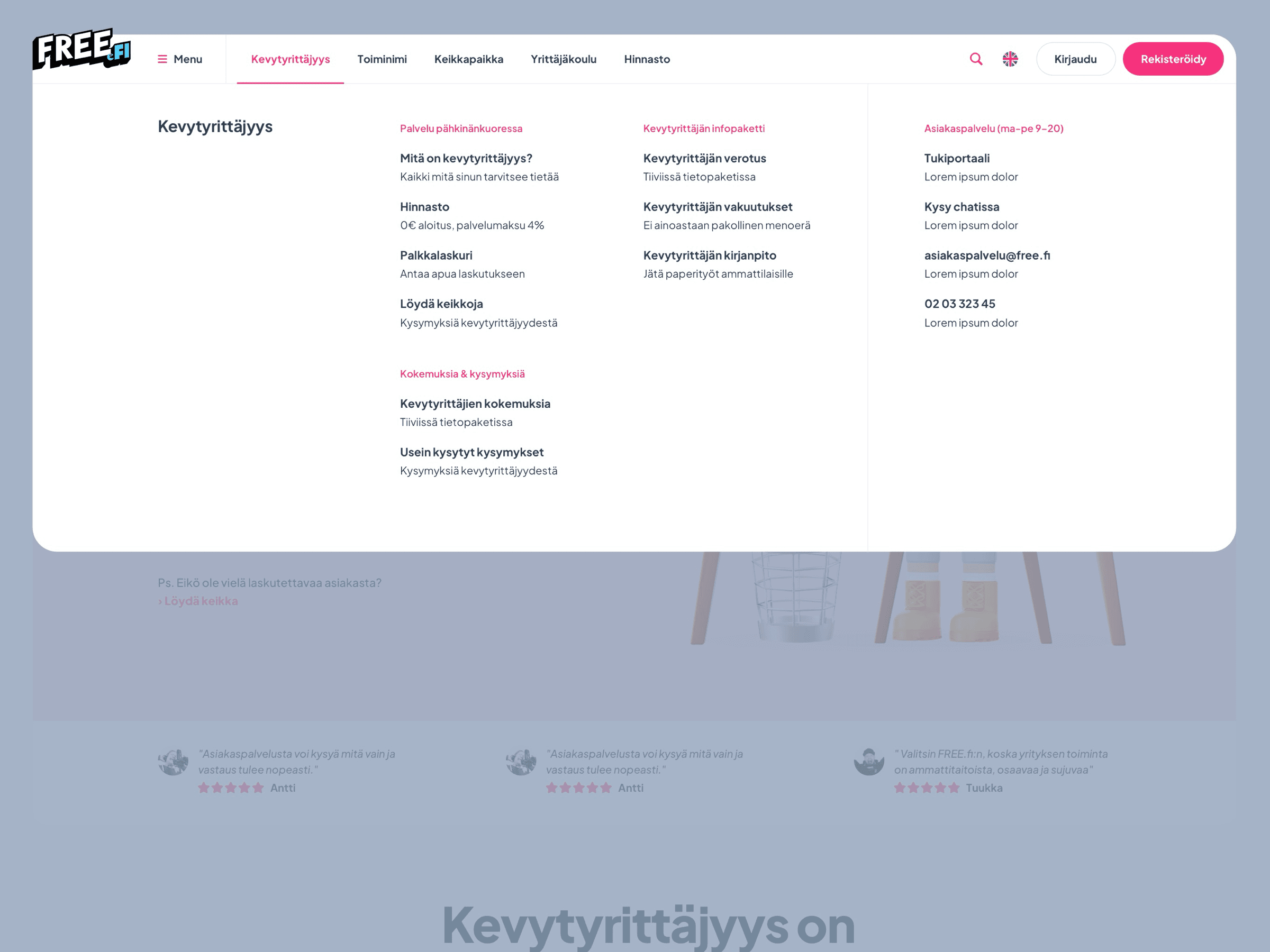 FREE.fi brand guidelines showing color system and typography tokens